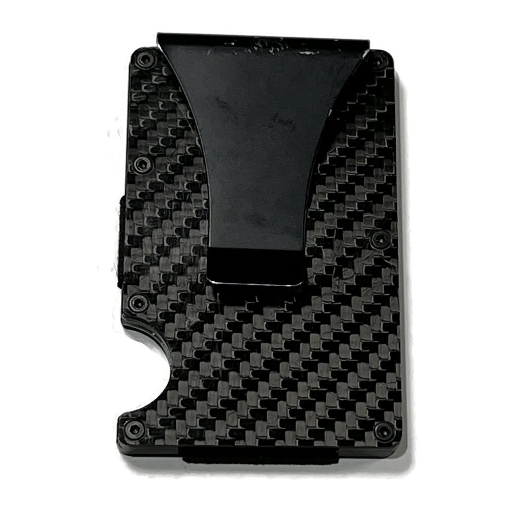 Carbon Fiber Metal Wallet RFID Blocking Money Clip Slim Credit Card Black